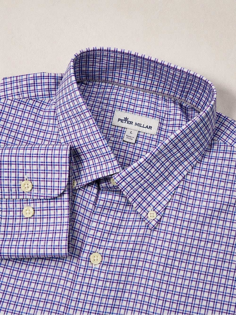 Peter Millar Cotton Silk Check Button Down Dress Shirt Men’s Large